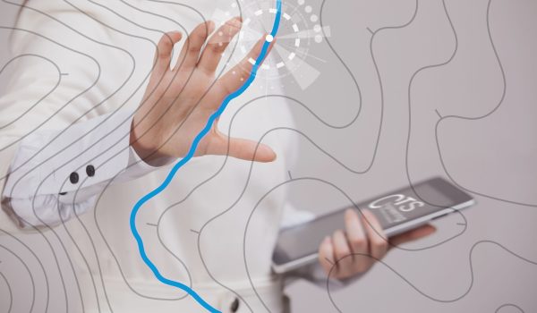Geographic information systems concept, woman scientist working with futuristic GIS interface on a transparent screen. Geographic information systems concept, woman scientist working with futuristic interface in GIS software on a transparent screen.